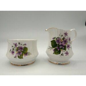 Royal Windsor Bone China England Violets Creamer Sugar Bowl Gold Trim Vintage